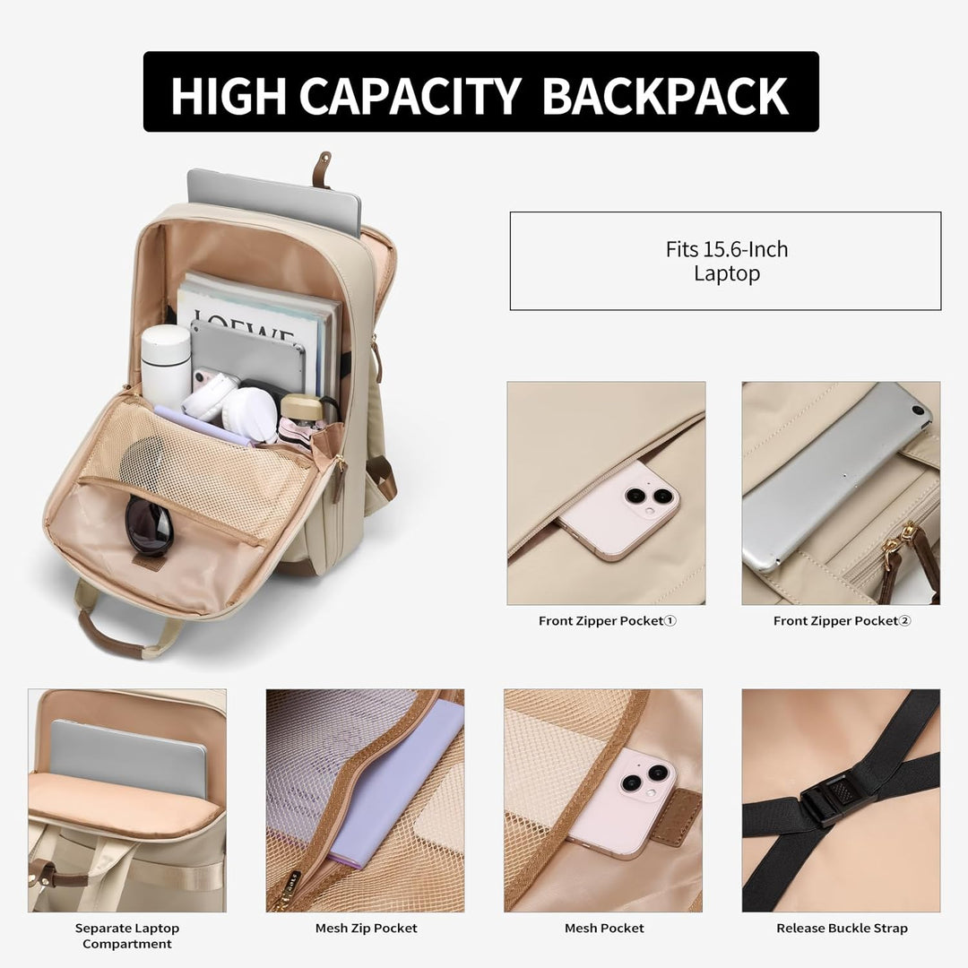 Rucksack Damen 15,6 Zoll, Elegant Schultertasche Gross Casual Daypack Klein Laptop Backapck mit Lapt