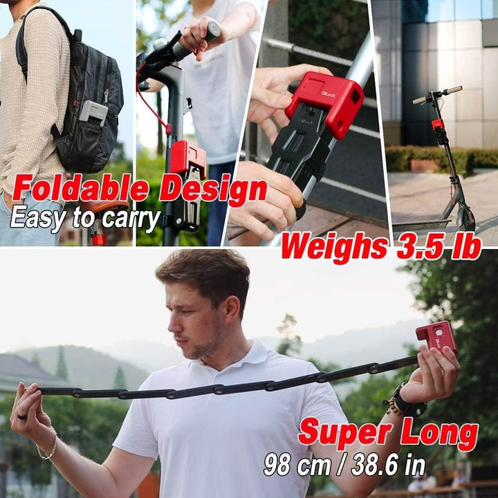 Smartes Faltschloss mit Fingerabdruck und App, Kompakt und Diebstahlsicher (Hero Red)