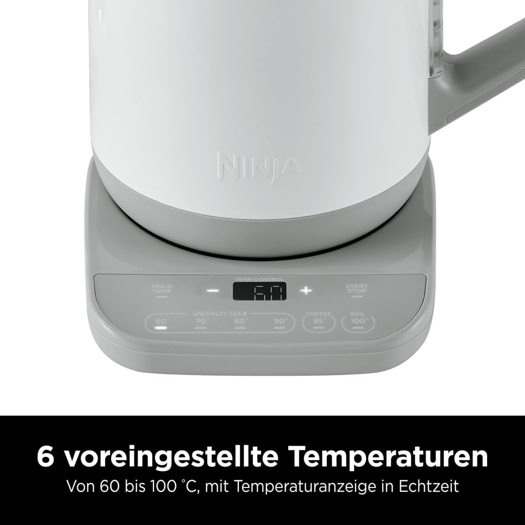 Ninja Wasserkocher Perfect Temperature, 1,7L, LED-Anzeige, Wasserkocher mit Schnellkoch-Funktion und