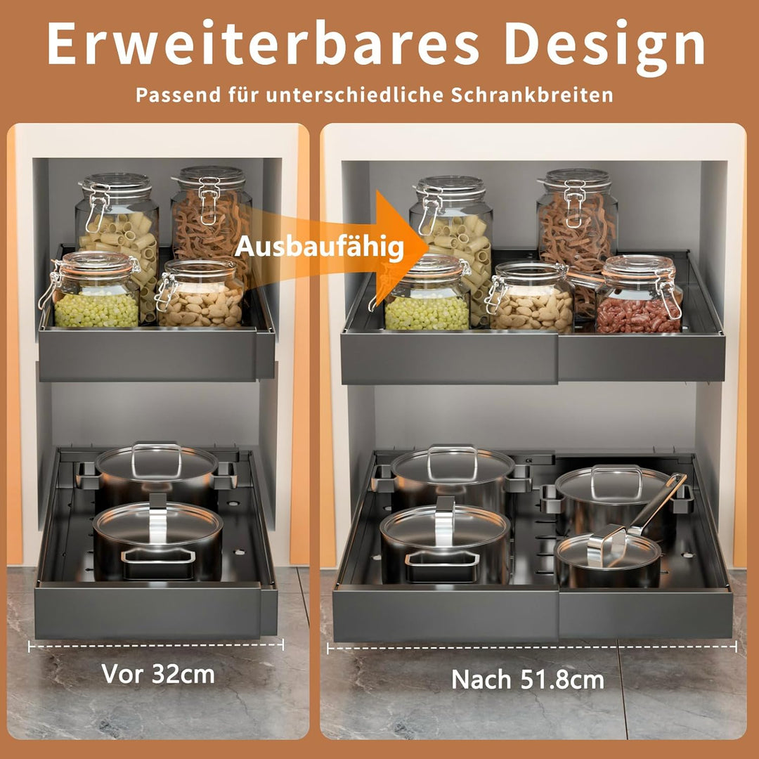 WIMEORS 2 Stück Ausziehbarer Schrank-Organizer, erweiterbar (32 cm - 51,8 cm),Teleskopschublademit S