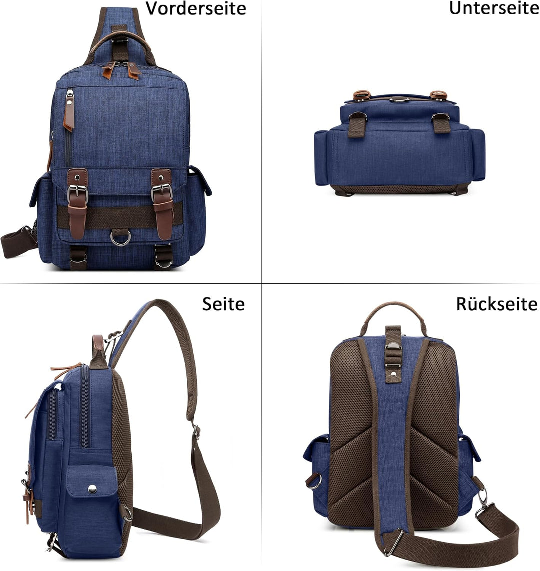 DORRISO Brusttasche Herren Mode Grosse Kapazität Schultertasche für 10,9 Zoll iPad mit Griff Mehrere
