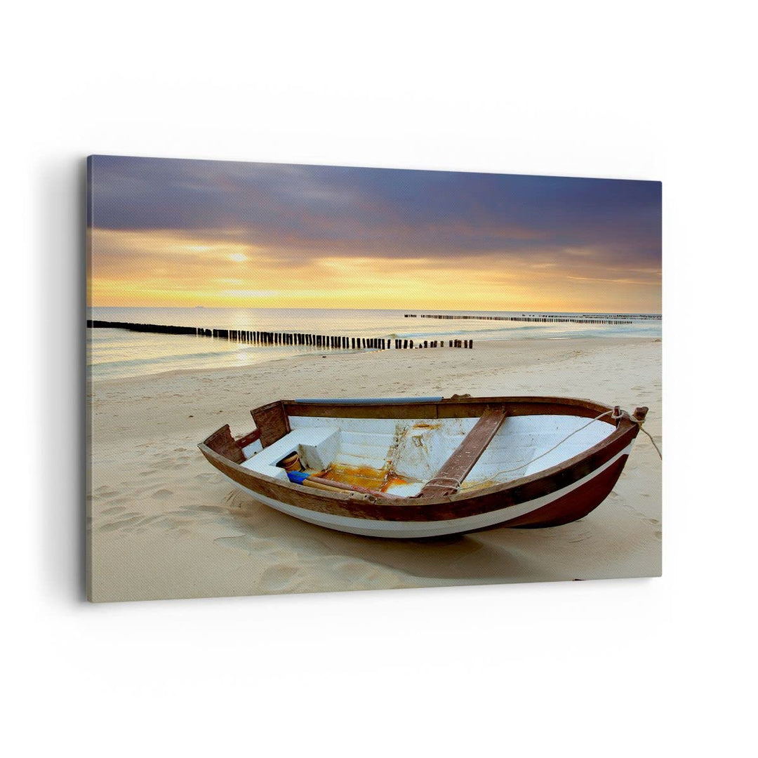 Bilder auf Leinwand 100x70cm Leinwandbild Strand Boot Ostsee Sommer Gross Wanddeko Bild Schlafzimmer