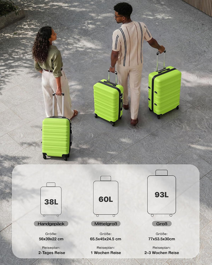 COOLIFE Hartschalen-Koffer Trolley Rollkoffer Reisekoffer mit TSA-Schloss und 4 Rollen (Grün, Grosse