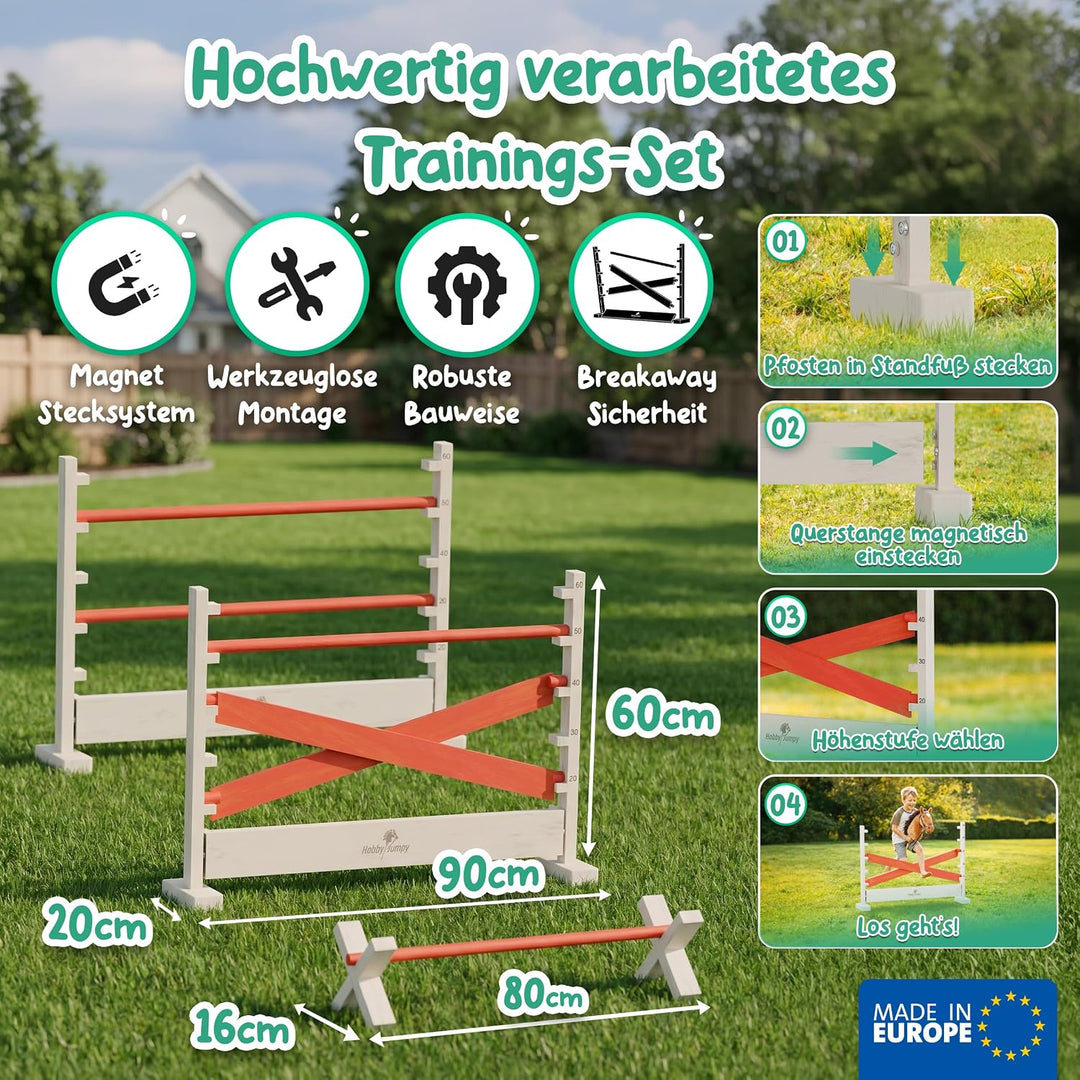 Hobby Horse Hindernisse Set höhenverstellbar – Magnet-Stecksystem massives Holz/Hobby Horsing/Hürden