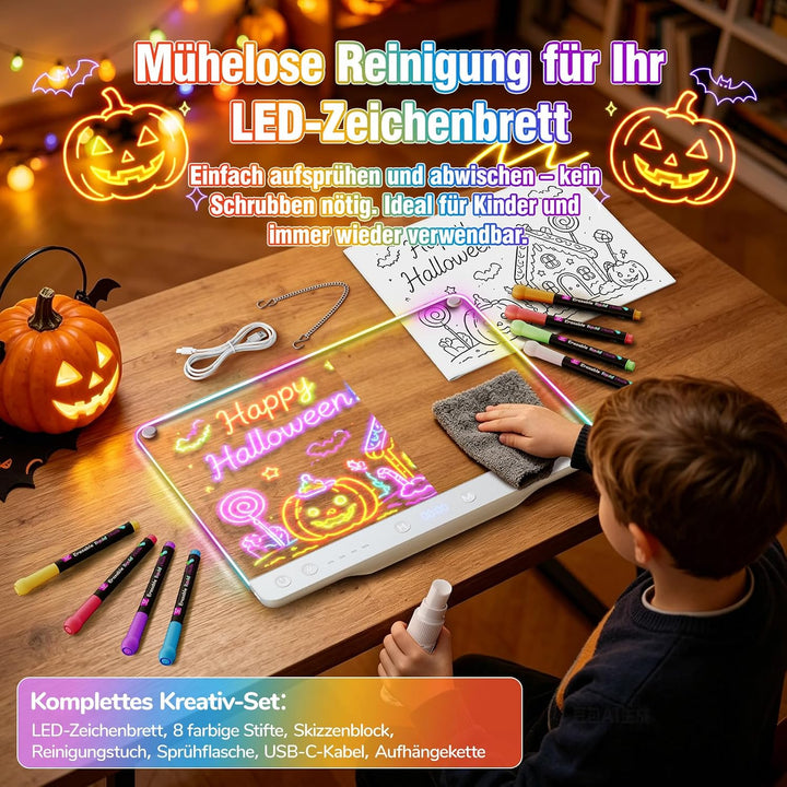 LED-Zeichenbrett Wiederaufladbares 41 cm, 9 Lichtmodi mit Timer, Neon-Trockenlöschtafel mit Ständer,