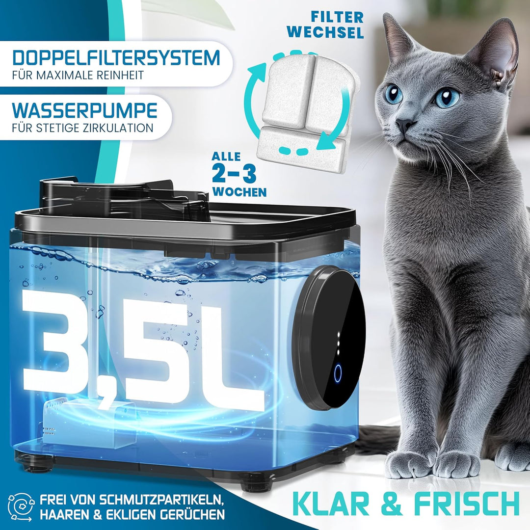 LOVPET® Katzenbrunnen Trinkbrunnen für Katzen 3,5L Wassertank & 3x Filter Automatischer Wasserspende