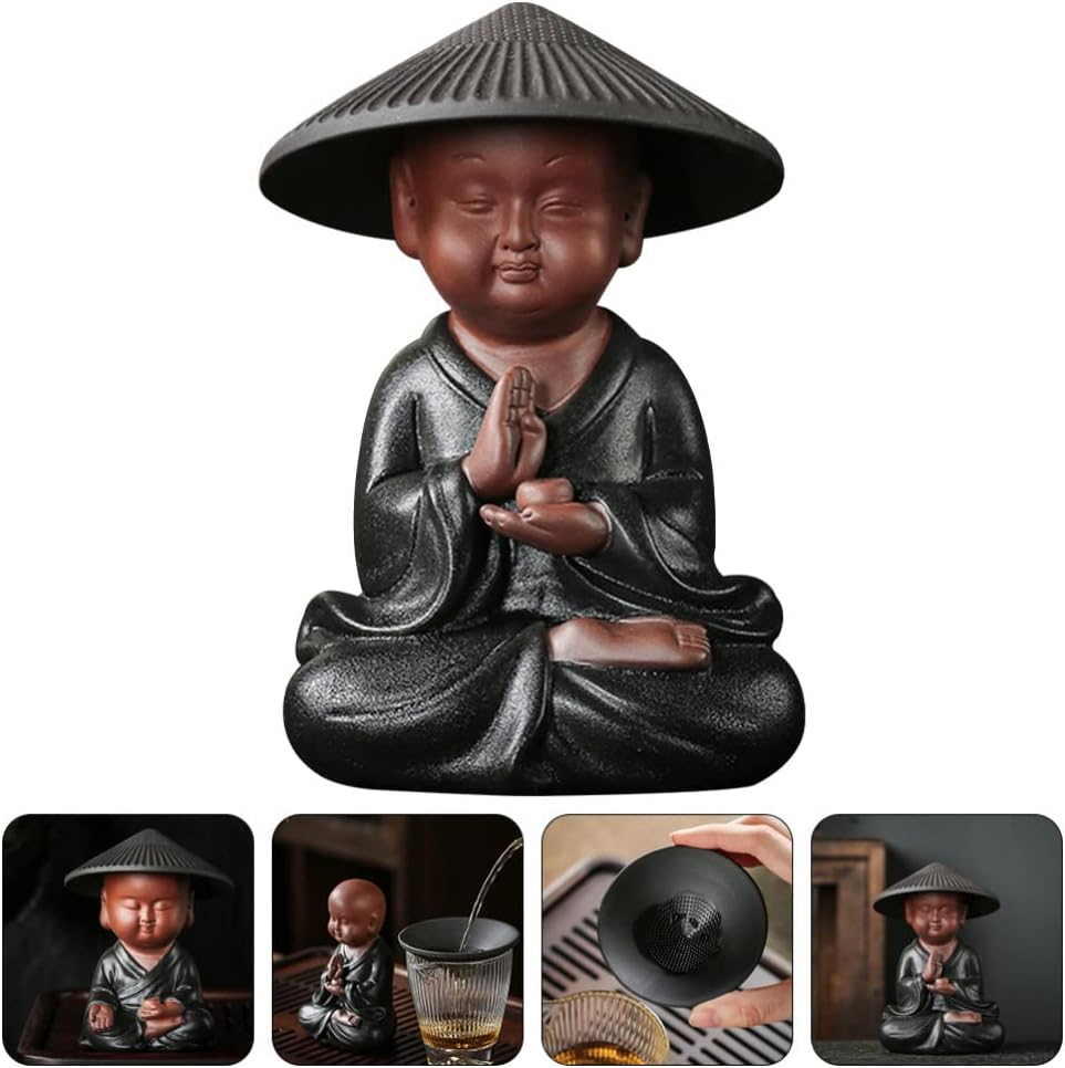 Operitacx Teefilter Chinesische Buddha-statue Meditierende Buddhafiguren Glückliche Buddha-figur Kle