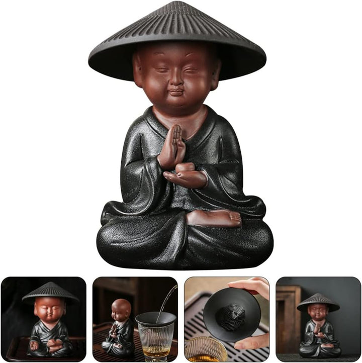 Operitacx Teefilter Chinesische Buddha-statue Meditierende Buddhafiguren Glückliche Buddha-figur Kle