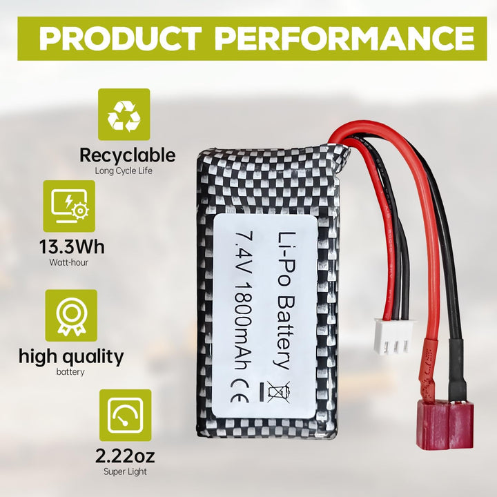 2PCS 7.4V 1800mAh T-Stecker Lithium-Batterie für WLTOYS 144001 12402 12403 12404 12423 12428 A959-B