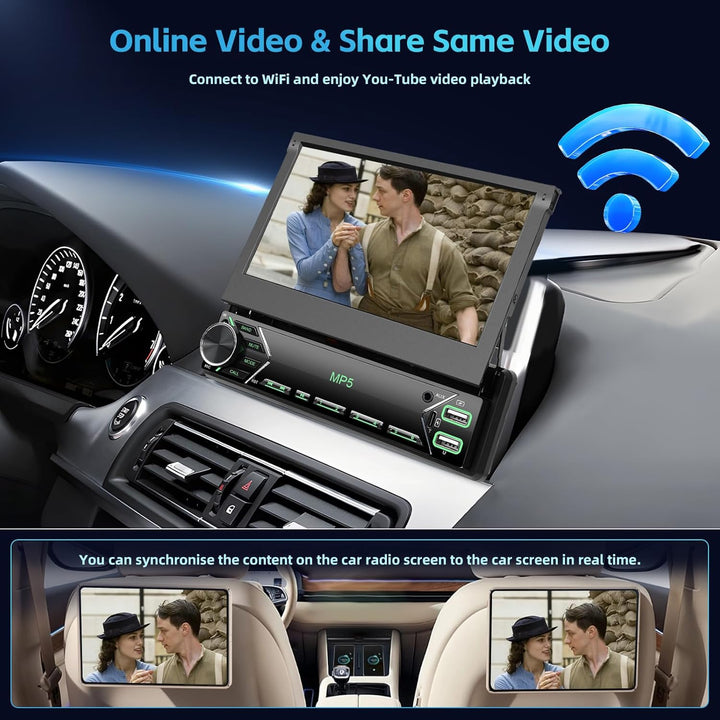 Hikity Autoradio 1 din mit Ausfahrbarem Display 7 Zoll, Radio 1 din mit Wireless Carplay Android Aut