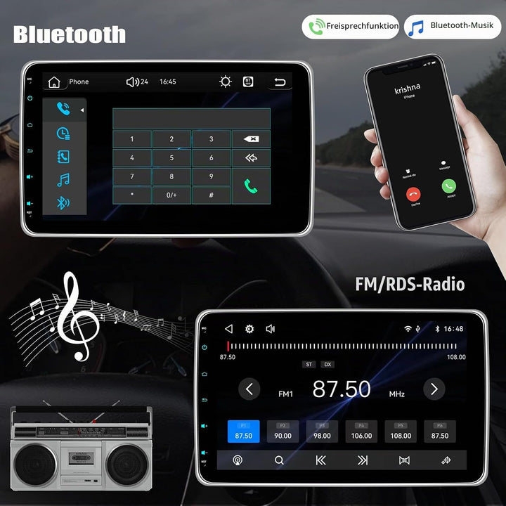 CAMECHO Autoradio mit IPS Bildschirm,10 Zoll 1 Din Apple CarPlay Android Auto Touch Screen Display,