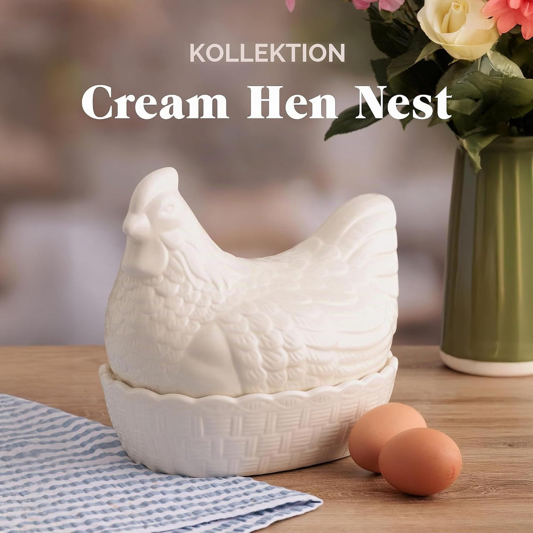 Mason Cash Keramikhuhn Eieraufbewahrung Steinzeug Creme, dekorativer, rustikaler Huhn-Eier Behälter