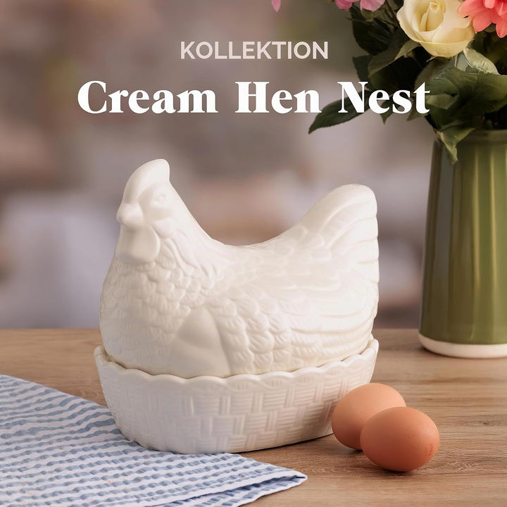 Mason Cash Keramikhuhn Eieraufbewahrung Steinzeug Creme, dekorativer, rustikaler Huhn-Eier Behälter