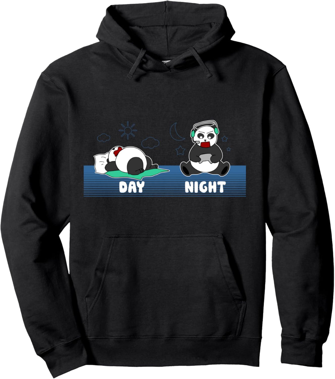 Sleep All Day Play Games All Night Zocker Panda Bär Gamer Pullover Hoodie