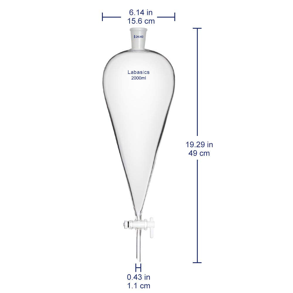 Labasics 60ml Borosilikatglas Konischer Scheidetrichter mit PTFE-Absperrhahn, Separatory Funnel 60 m
