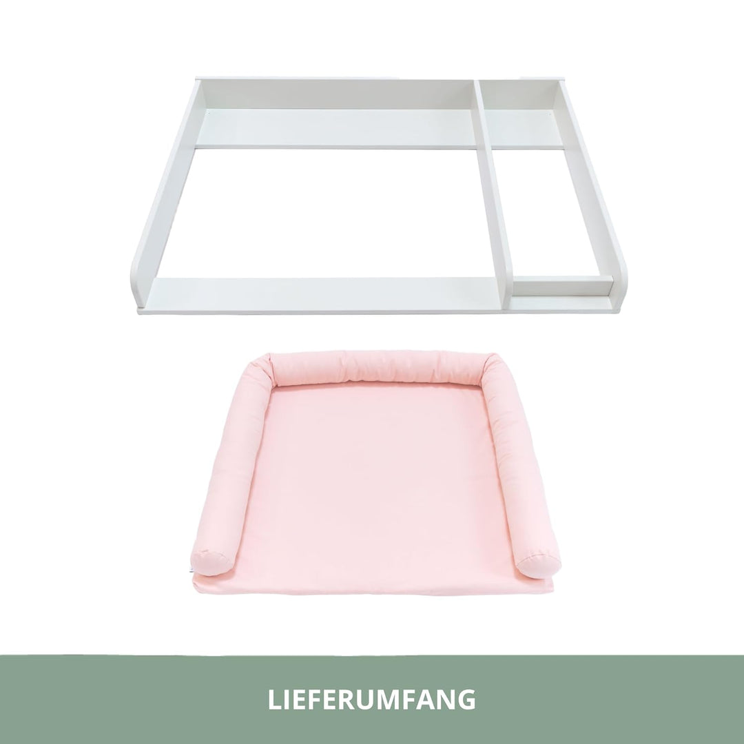 Wickelaufsatz Set für IKEA HEMNES – mit Aufsatz, Wickelauflage & Umrandung aus 100% Baumwolle (Blush