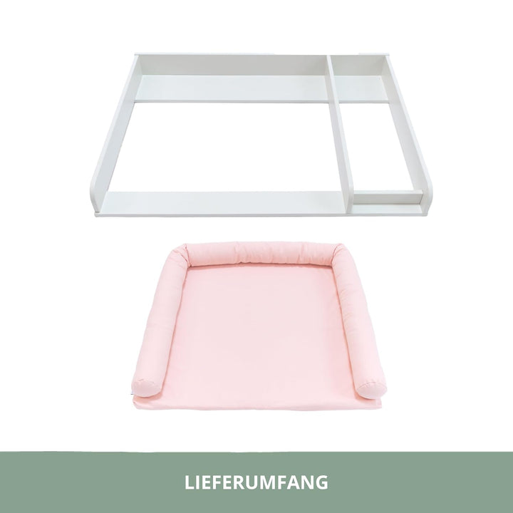 Wickelaufsatz Set für IKEA HEMNES – mit Aufsatz, Wickelauflage & Umrandung aus 100% Baumwolle (Blush