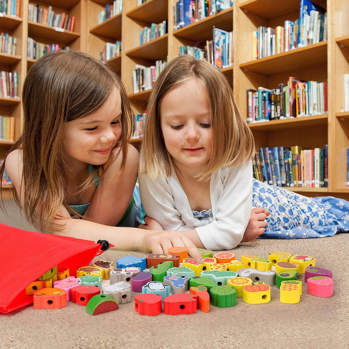 Montessori Spielzeug, Holzspielzeug Fädelspiel Geschenk Motorikspielzeug ab 3 4 5 Jahr Madchen Junge