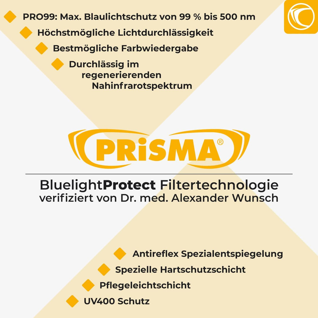 PRiSMA - 99% Blaulichtfilter Brillenaufstecker Clip-ON PRO99 - Damen und Herren - für Arbeit PC und