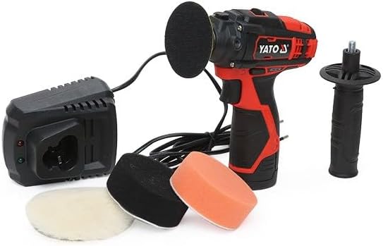 YATO Profi 12V Mini Akku Polier-Maschine mit Zusatzgriff, ø80mm Polierteller, mit 2.0 Ah Akku und La