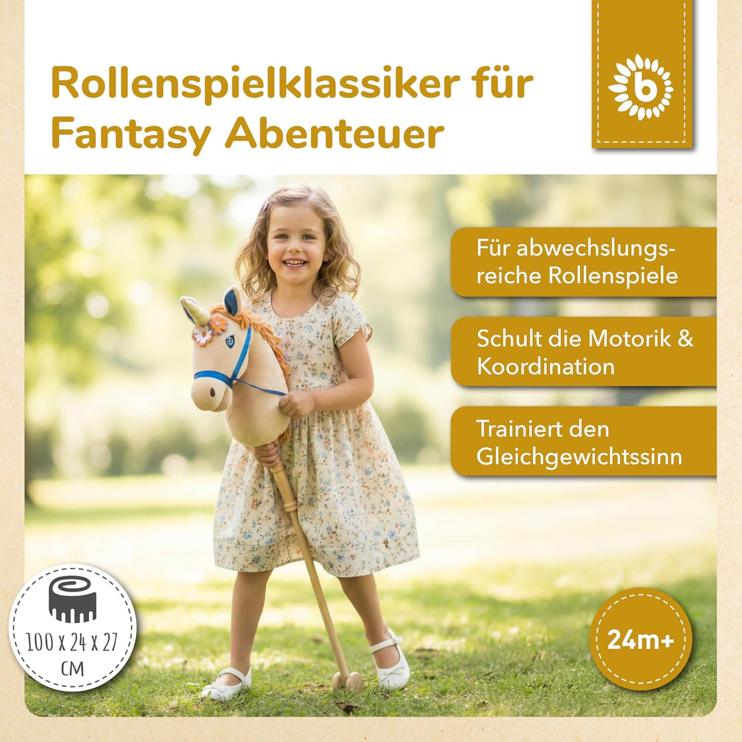 Bieco Steckenpferd Kinder Einhorn Magic | Hobby Horse | Rollen | Holz Stab | Stock Pferde Schöne für