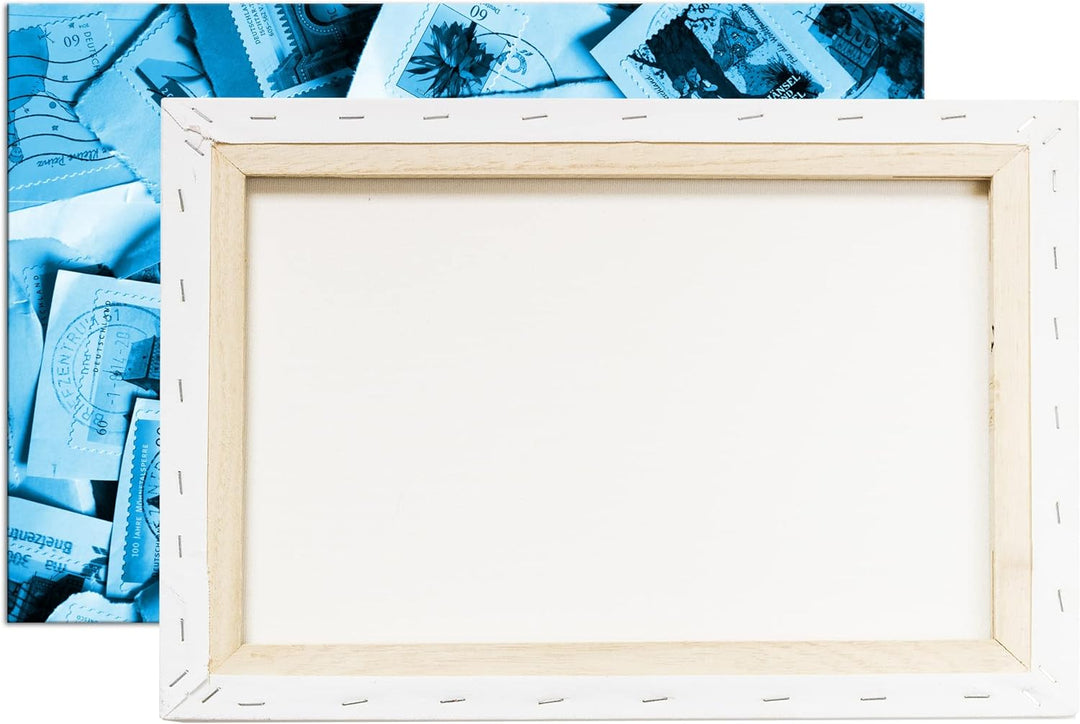 deyoli grosse Sammlung an Briefmarken Format 80x60 Effekt: Monocrome Blau als Leinwandbild, Motiv fe