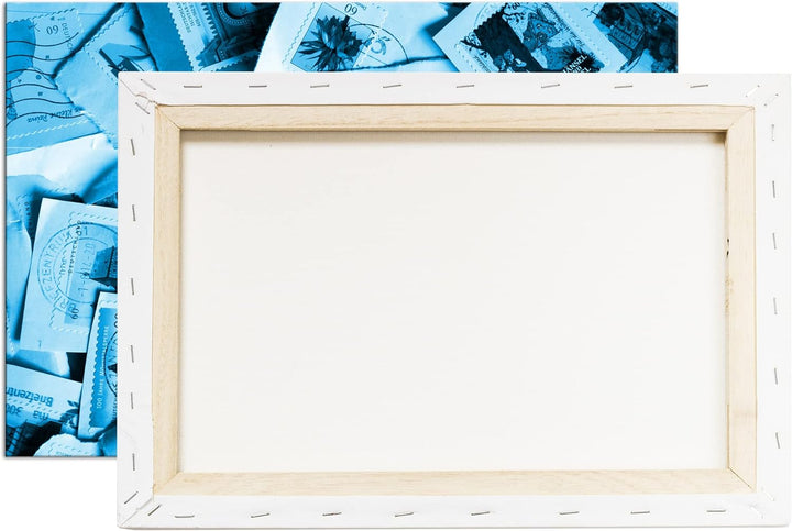 deyoli grosse Sammlung an Briefmarken Format 80x60 Effekt: Monocrome Blau als Leinwandbild, Motiv fe