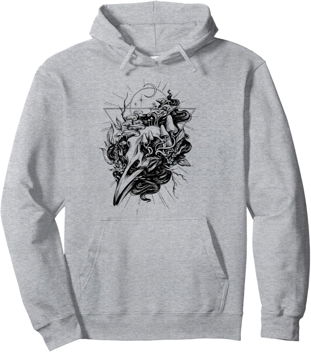 Schädel mit Pilzen Fantasy Pilz Natur Blätter Pflanzen Pullover Hoodie