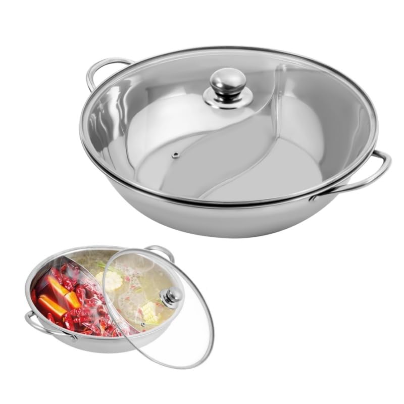 Hot Pot Herd 28×7cm Hotpot Mandarinenentopf Edelstahl Topf mit Deckel, Chinesischer Feuertopf, S-Typ