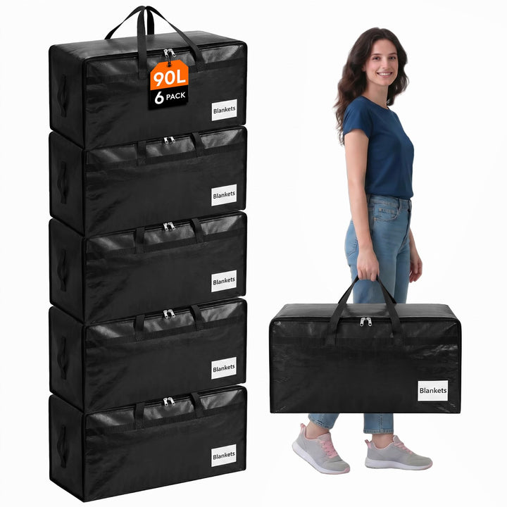 Lifewit 6 Stück 90L Umzugstaschen mit Griff, Aufbewahrungstasche für Bettdecken, Grosse Tasche mit R
