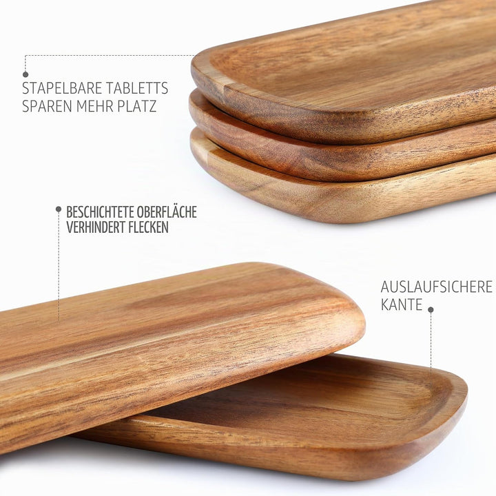 hecef Deko Tablett Set, 3 Stück Servierplatten Holz mit Gerillter Lippe, 33 * 11,5 * 0,8cm Servierta