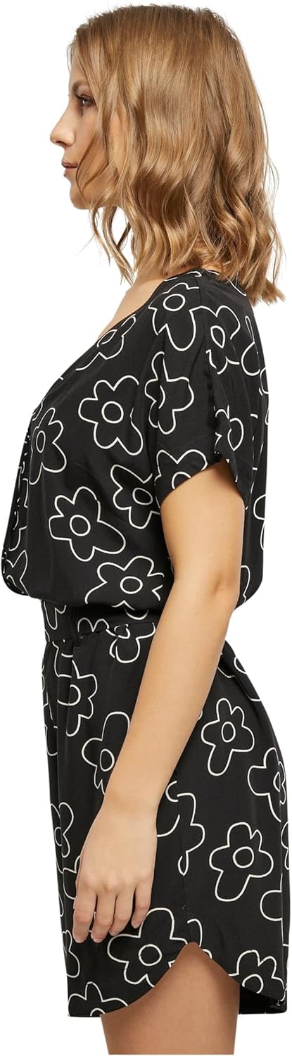 Urban Classics Damen Ladies Short Viscose Belt Jumpsuit T-Shirt XS Blackflower, XS Blackflower