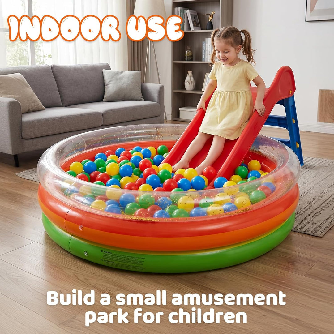 Aufblasbares Planschbecken Baby, 90x25 cm Kleiner Pool für Kinder mit Regenbogenmuster &amp; Glitzer – i