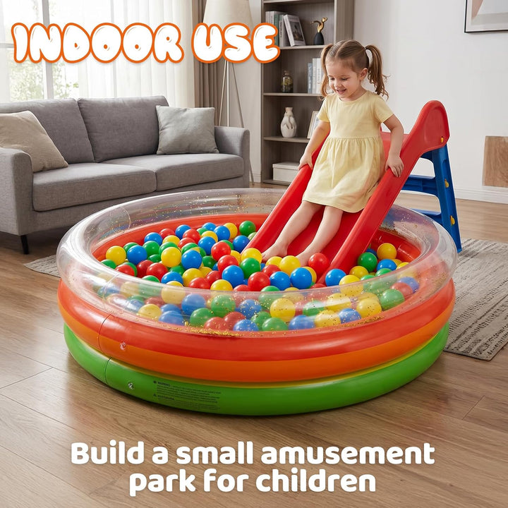 Aufblasbares Planschbecken Baby, 90x25 cm Kleiner Pool für Kinder mit Regenbogenmuster &amp; Glitzer – i