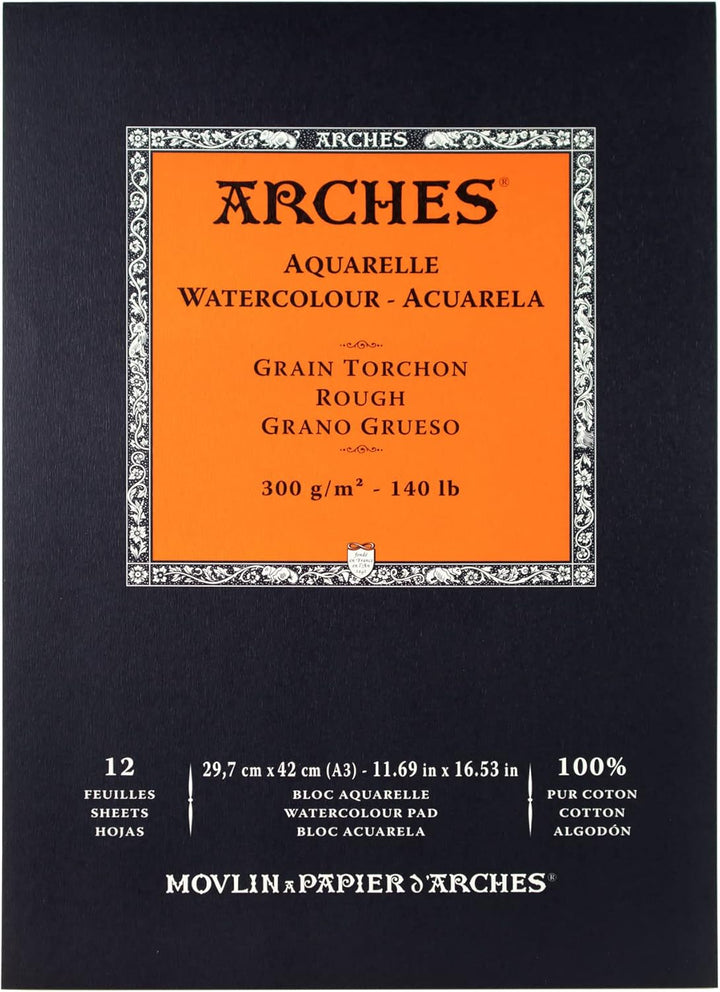 Arches 1795104 Aquarellpapier im Block (A3: 42 x 29,7 cm, Kopfgeleimt, 300g/m² Grobkorn) 12 Blatt na