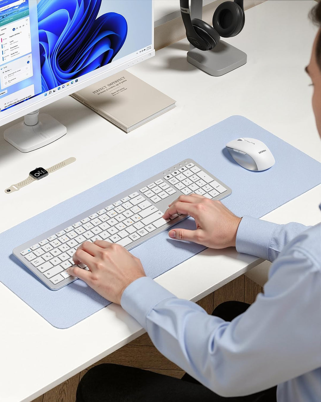 Seenda COE300 Tastatur Maus Set Kabellos, Dual-Bluetooth + 2,4 GHz USB, Ultra-Dünne Funktastatur für