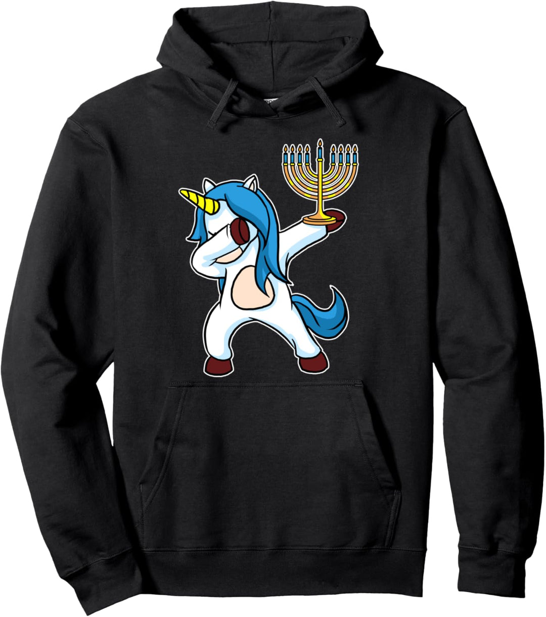 Unicorn Menorah Jüdisches Hanukkah Dabbing Einhorn Chanukka Pullover Hoodie