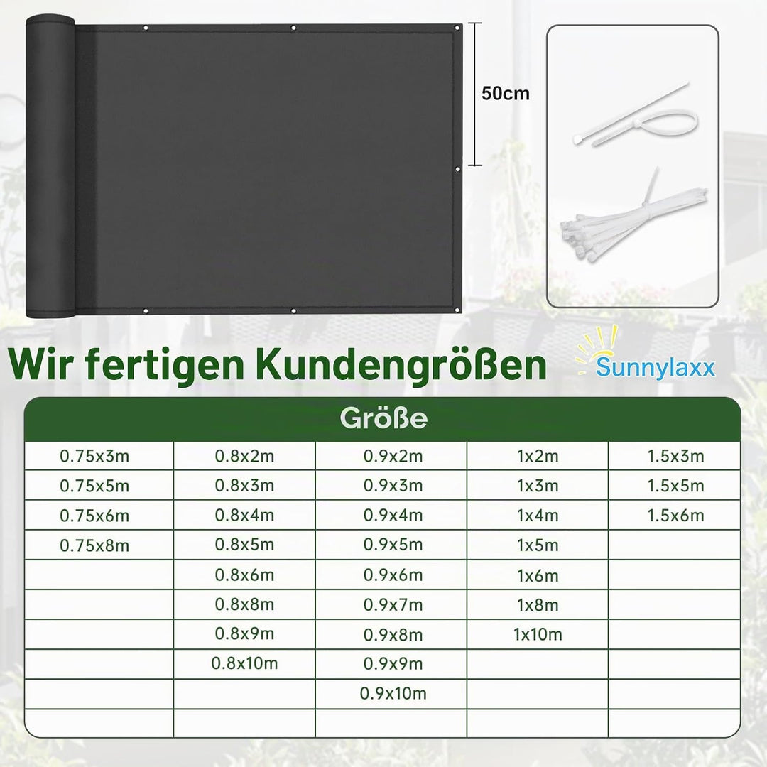 Sunnylaxx Balkon Sichtschutz 100x400cm, Anthrazit Balkonverkleidung Balkonabdeckung Balkonbespannung