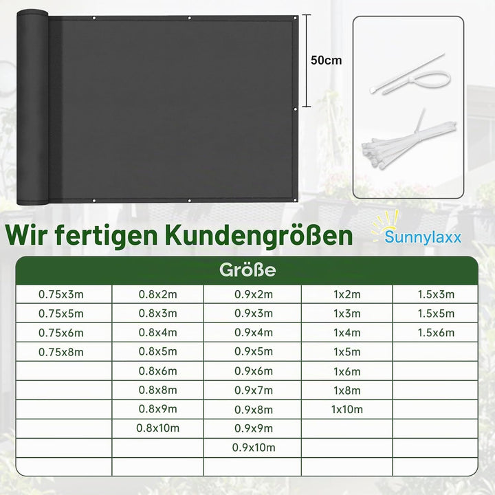 Sunnylaxx Balkon Sichtschutz 100x400cm, Anthrazit Balkonverkleidung Balkonabdeckung Balkonbespannung