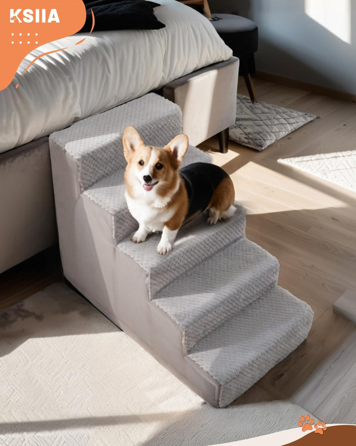 KSIIA Hundetreppe für Kleine Hunde 55cm Hoch, Haustiertreppe mit Abnehmbarem Waschbarem Bezug, Katze