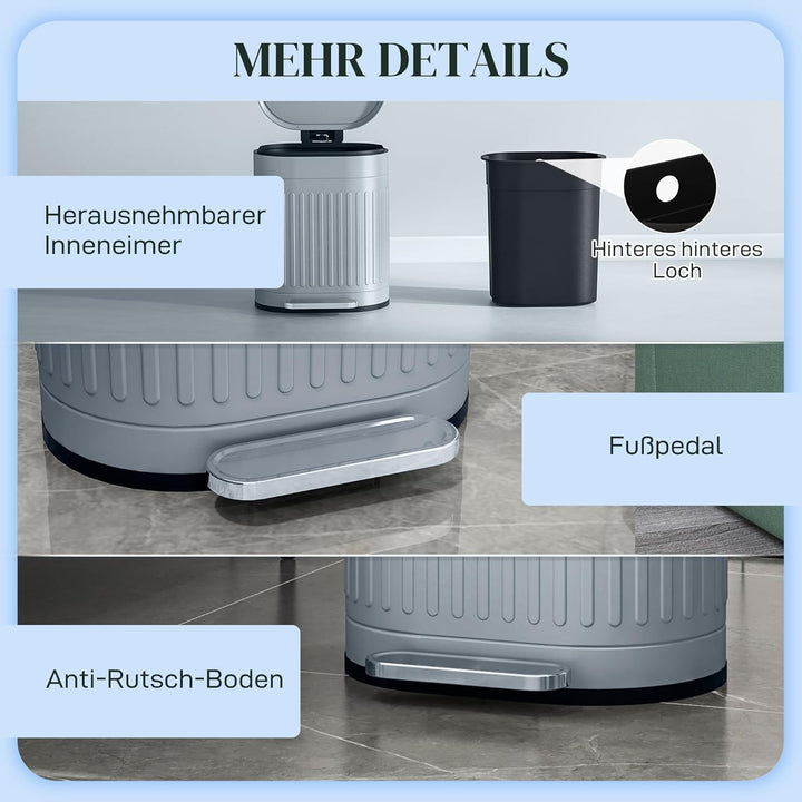 HOMCOM Mülleimer 20L Treteimer Abfalleimer mit Deckel und Fusspedal, Müllbehälter mit herausnehmbare