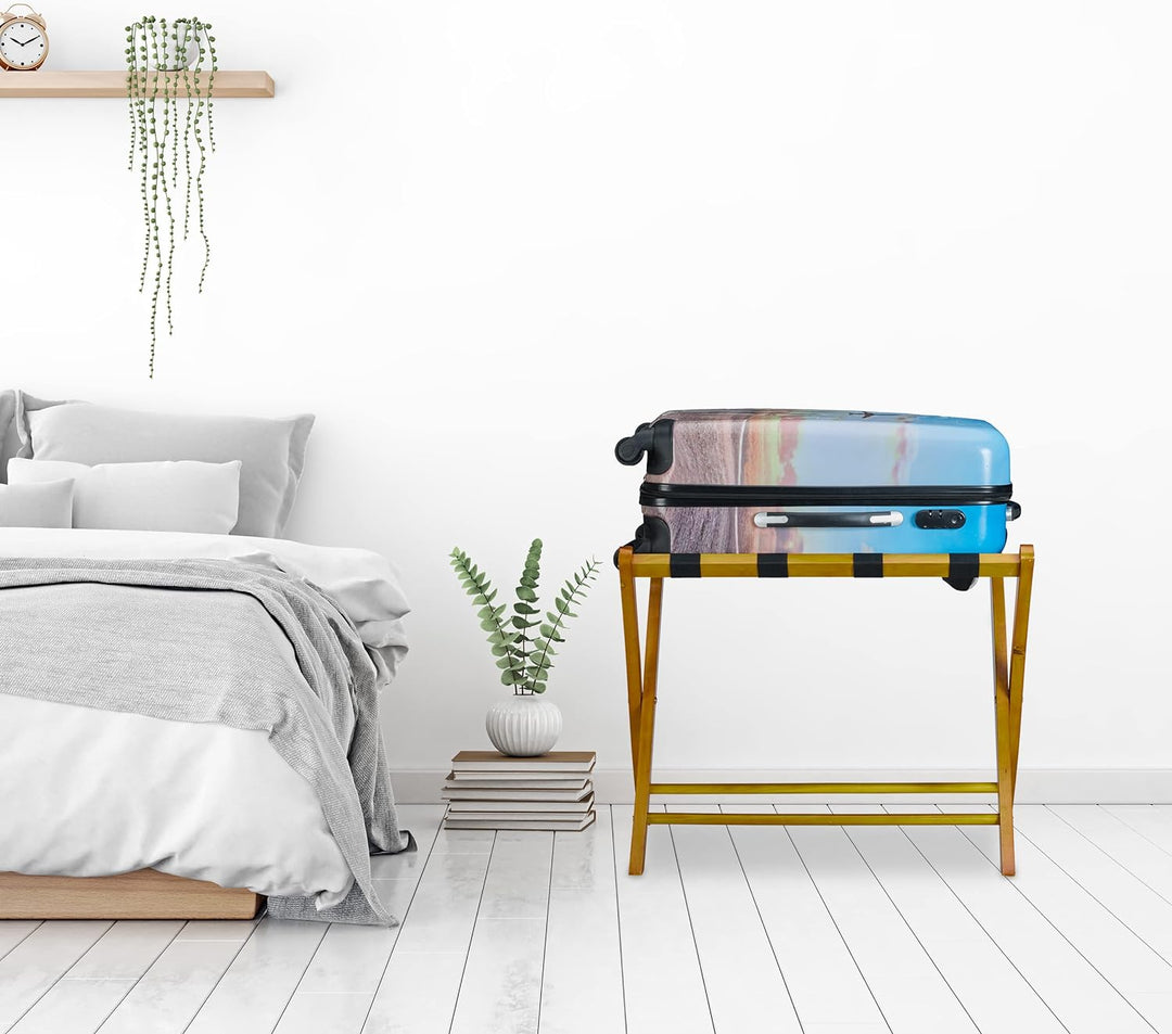 Relaxdays Kofferständer Holz, klappbar, Gepäckablage, Kofferaufbewahrung, für Reisegepäck, HxBxT: 52