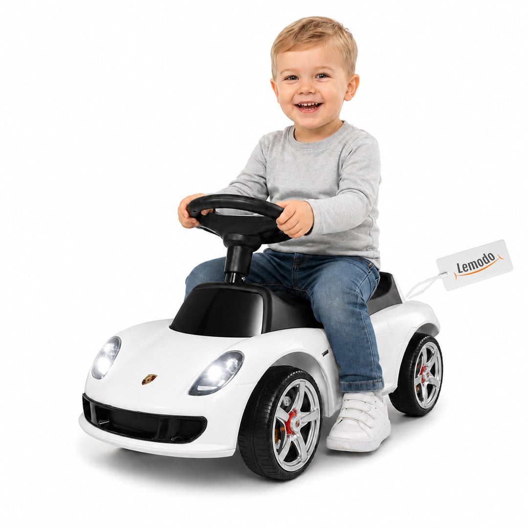 Lemodo, Porsche Carrera GT Rutschauto lizenziert weiss, ab 18 Monaten, Kinderfahrzeug mit Scheinwerf