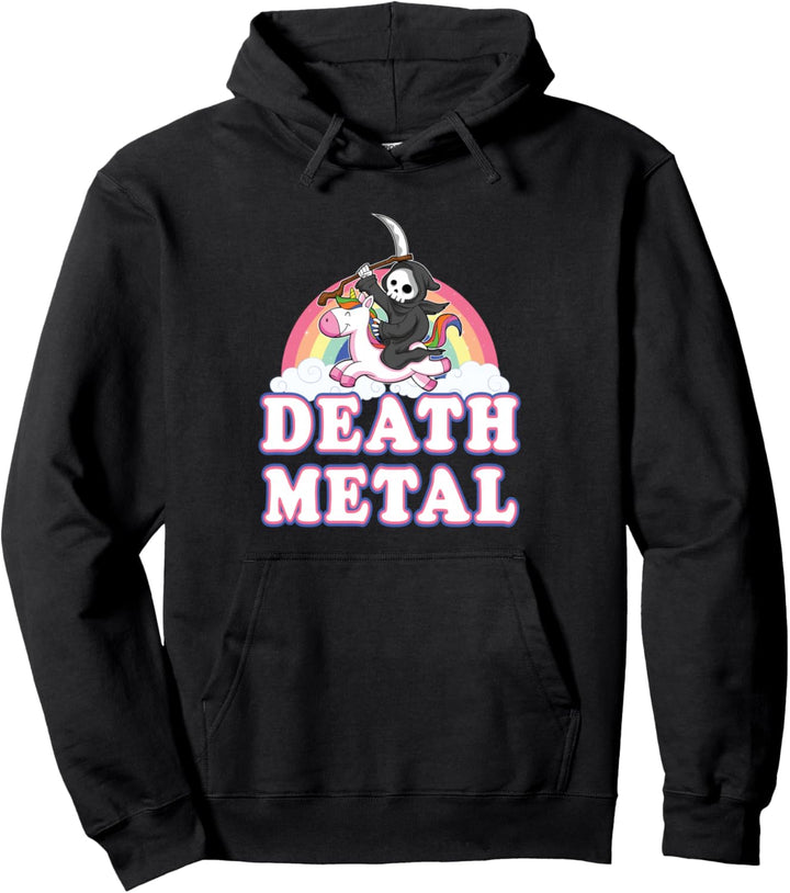 Death Metal Rock Musik Halloween Grim Reaper reitet Einhorn Pullover Hoodie