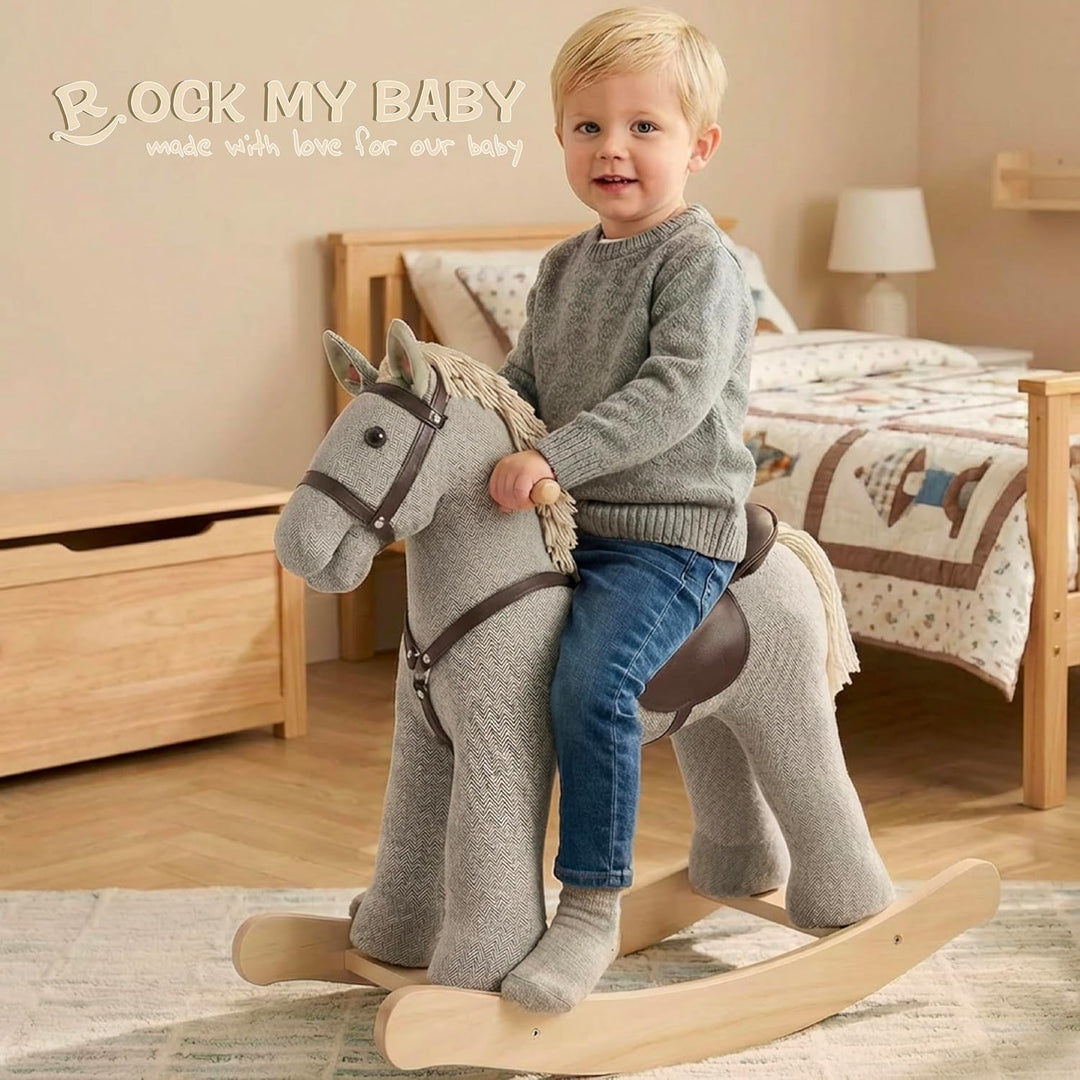 Pferde schütteln, Dunkelbraun Pferd Rocker für Kleinkinder 18M +, Plüsch Ride auf Pferd Spielzeug mi