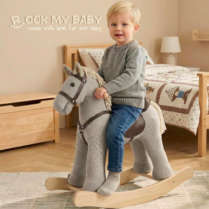 Pferde schütteln, Dunkelbraun Pferd Rocker für Kleinkinder 18M +, Plüsch Ride auf Pferd Spielzeug mi