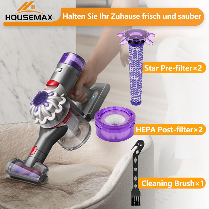 HOUSEMAX Upgrade V8 V7 Filter Ersatz Kit für Dyson V8 Absolute Animal, SV25, SV37 – 2 HEPA Nachmotor