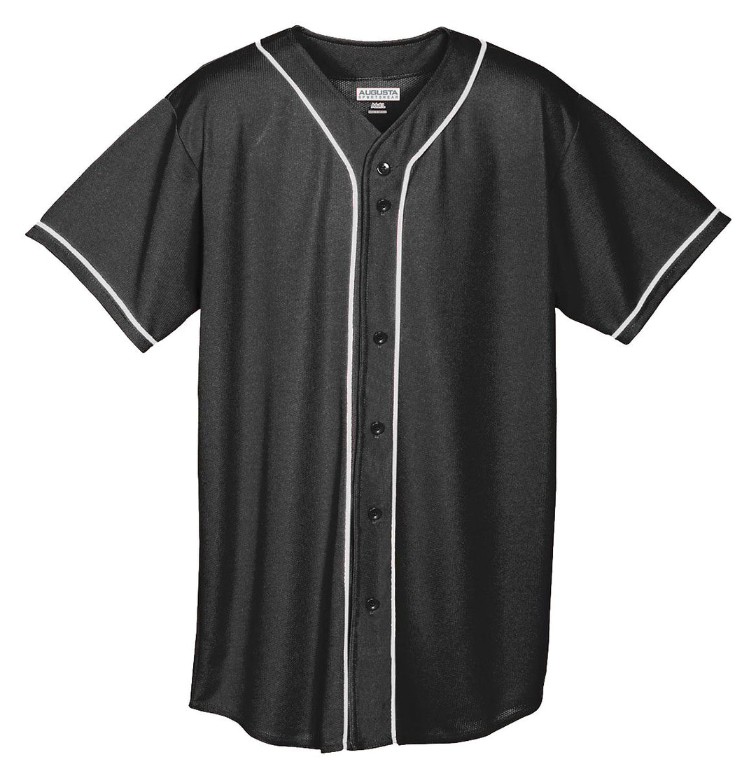 Augusta Herren Wicking Mesh Button Front Jersey with Braid Trim XXL Schwarz / Weiss, XXL Schwarz / W