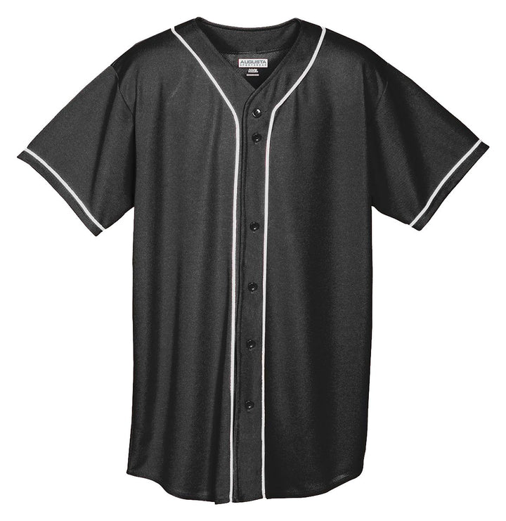 Augusta Herren Wicking Mesh Button Front Jersey with Braid Trim XXL Schwarz / Weiss, XXL Schwarz / W
