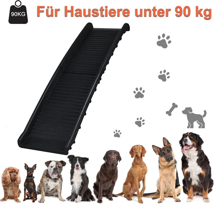 XMTECH Hunderampe Auto klappbar aus Kunststoff – rutschfeste Hunde Rampe 156×40 cm, Rampe Hund für A